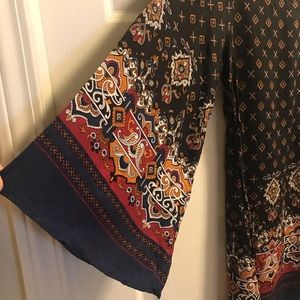 Multi colored rayon bell sleeve tunic